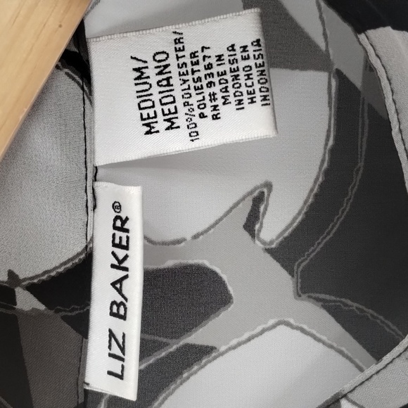 Liz Baker blouse top button down sheer geometric black gray grey  size medium - Picture 5 of 8